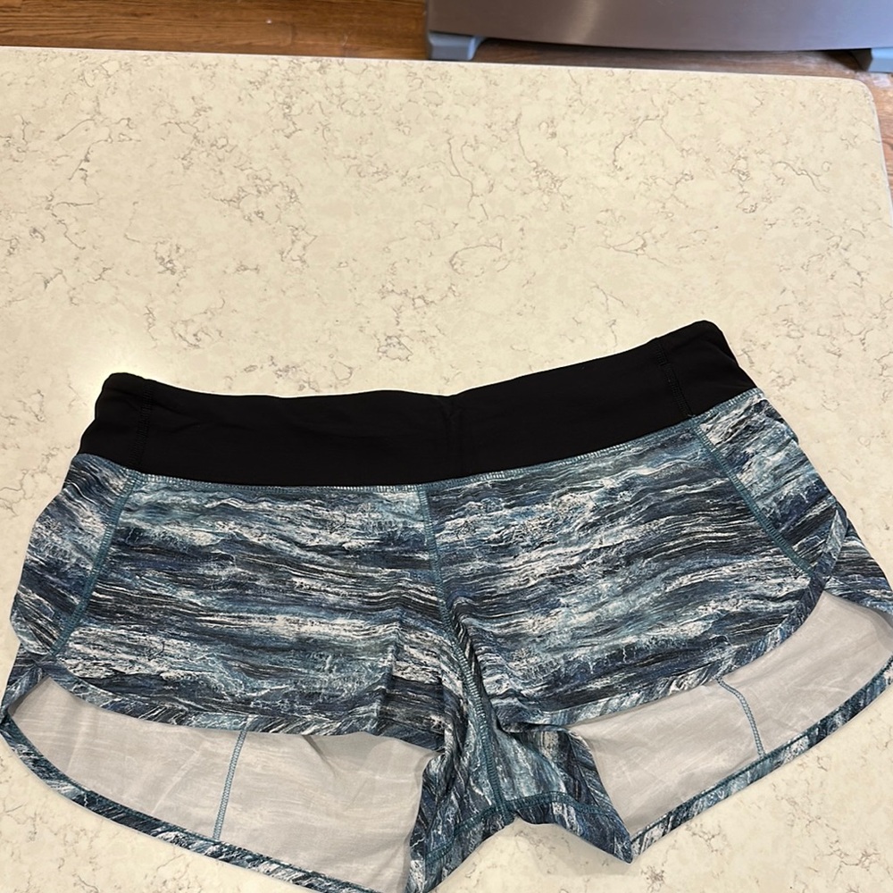 Women's Black and Blue Patterned Shorts